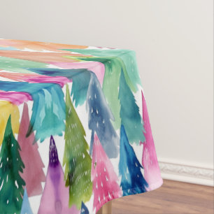 Watercolor Colourful Bright Rainbow Christmas Tree Tablecloth