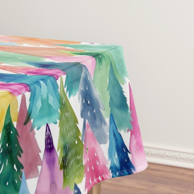 Watercolor Colourful Bright Rainbow Christmas Tree Tablecloth (In Situ)