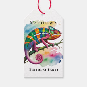 Watercolor Colourful Chameleon Birthday Party Gift Tags