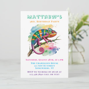 Watercolor Colourful Chameleon Birthday Party Invitation