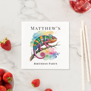 Watercolor Colourful Chameleon Birthday Party Napkin