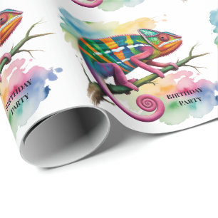 Watercolor Colourful Chameleon Birthday Party Wrapping Paper