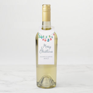 Watercolor Colourful Christmas String Lights Bottle Tag