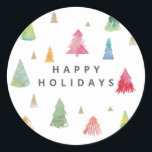 Watercolor Colourful Christmas Trees Sticker<br><div class="desc">A festive holiday sticker features original watercolor illustrations of colourful Christmas trees.</div>