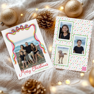 Watercolor Colourful Confetti Christmas Photo Holiday Card