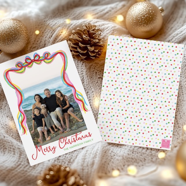 Watercolor Colourful Confetti Christmas Photo Holiday Card (Creator Uploaded)