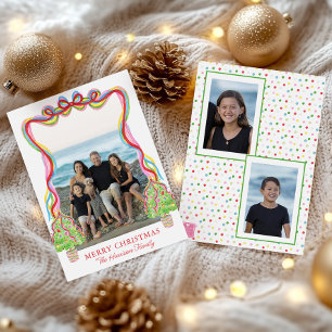 Watercolor Colourful Confetti Christmas Trees Phot Holiday Card