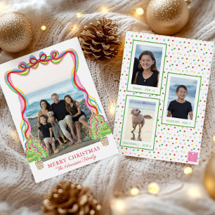 Watercolor Colourful Confetti Christmas Trees Phot Holiday Card