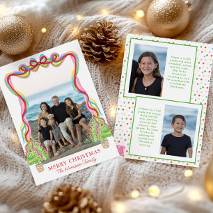 Watercolor Colourful Confetti Christmas Trees Phot Holiday Card