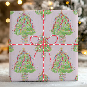 Watercolor Colourful Confetti Christmas Trees Wrapping Paper