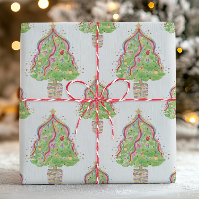Watercolor Colourful Confetti Christmas Trees Wrapping Paper (Creator Uploaded)