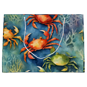 Watercolor Colourful Crabs & Sea Coral Coastal Large Gift Bag
