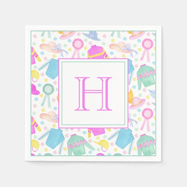 Watercolor Colourful Derby Jerseys & Hats Monogram Napkin (Front)