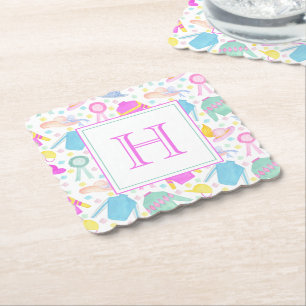Watercolor Colourful Derby Jerseys & Hats Monogram Paper Coaster