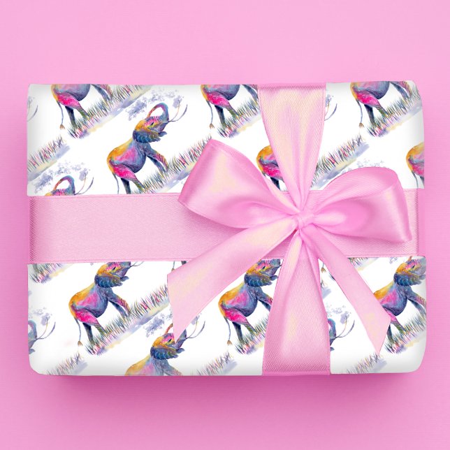 Watercolor Colourful Elephants Wrapping Paper (Creator Uploaded)