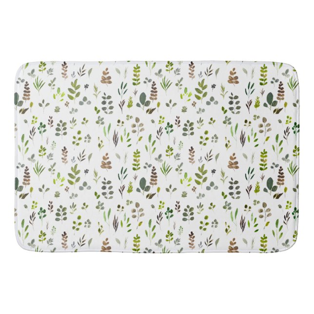 Watercolor Colourful Eucalyptus Leaves Pattern Bath Mat (Front)