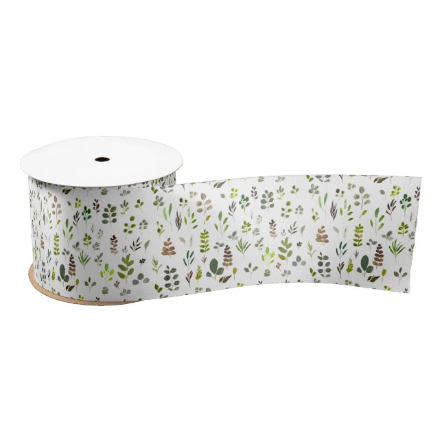 Watercolor Colourful Eucalyptus Leaves Pattern Satin Ribbon (Spool)
