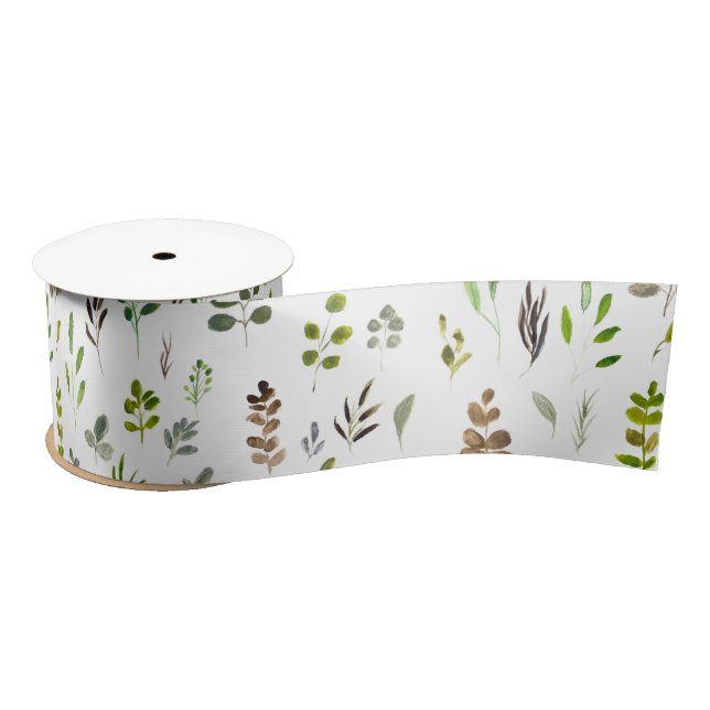 Watercolor Colourful Eucalyptus Leaves Pattern Satin Ribbon (Spool)