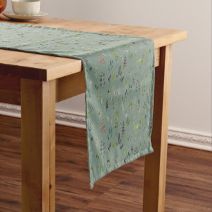 Watercolor Colourful Eucalyptus Leaves Pattern Short Table Runner