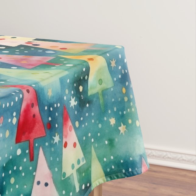 Watercolor Colourful Festive Rainbow Christmas Tre Tablecloth (In Situ)