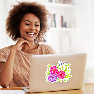 Watercolor Colourful Fiesta Roses Custom Name