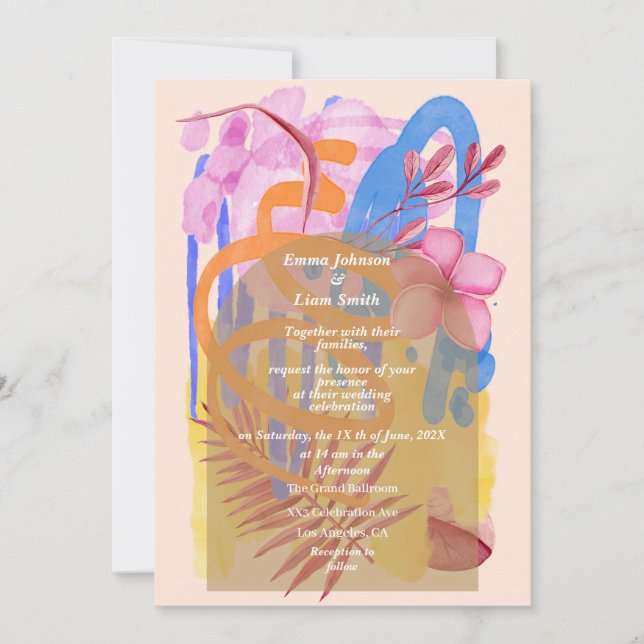 Watercolor Colourful Floral Abstract  Invitation (Front)