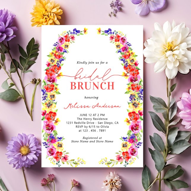 Watercolor Colourful Floral Garden Bridal Brunch Invitation (Creator Uploaded)