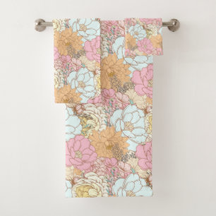 Watercolor Colourful floral pattern Bath Towel Set