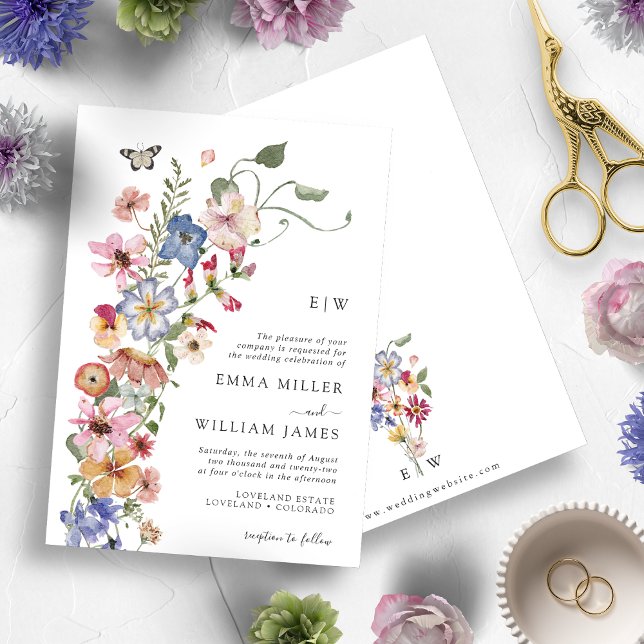 Watercolor Colourful Floral Wedding Invitation (Watercolor Colorful Wildflower Wedding Invitation by Painted Paperie)