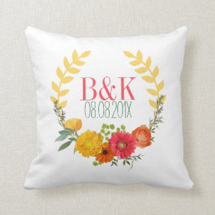 Watercolor Colourful Floral Wreath Cushion