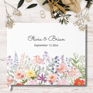 Watercolor Colourful Flowers Floral Personalised Guest Book