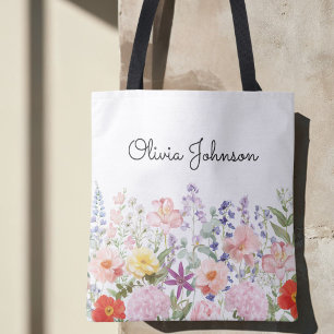 Watercolor Colourful Flowers Floral Personalised Tote Bag
