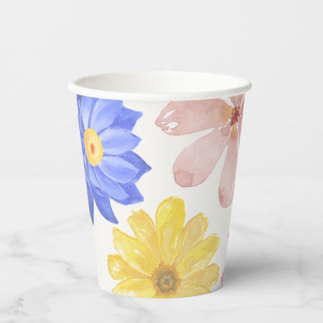 Watercolor colourful flowers paper cups (Front)