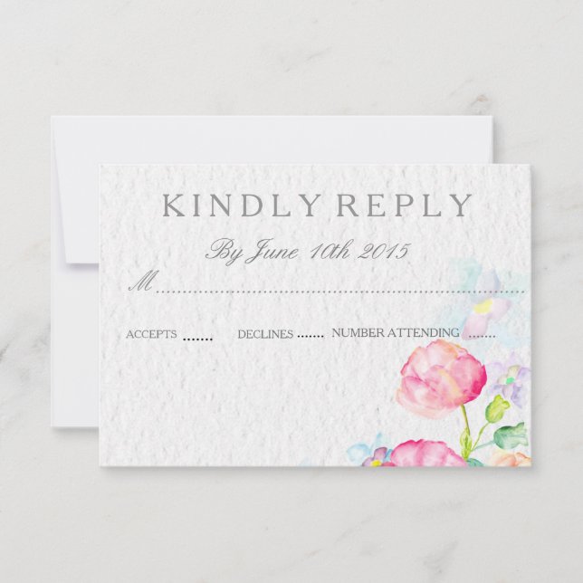 watercolor colourful flowers RSVP wedding cards (Front)