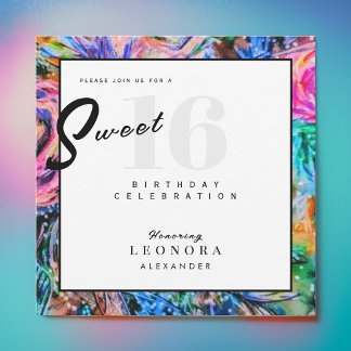 Watercolor Colourful Flowers Sweet Sixteen 16 Invitation