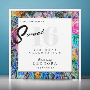 Watercolor Colourful Flowers Sweet Sixteen 16 Part Invitation