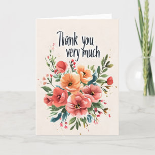Watercolor Colourful Flowers Thank You Very Much Holiday Card