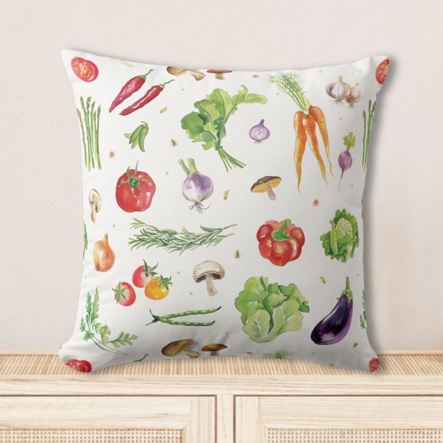 Watercolor Colourful Fresh Vegetables Cushion (Creator Uploaded)