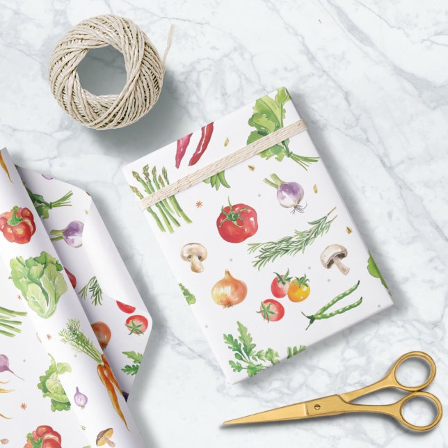 Watercolor Colourful Fresh Vegetables Wrapping Paper (Creator Uploaded)