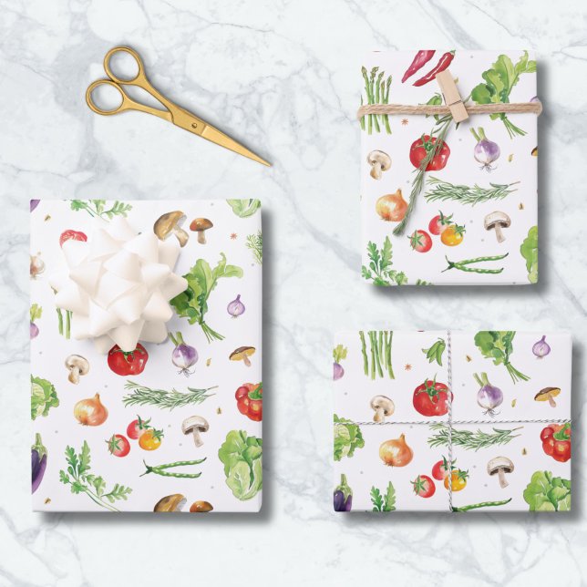 Watercolor Colourful Fresh Vegetables Wrapping Paper Sheet (Creator Uploaded)