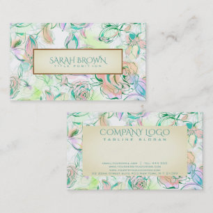 Watercolor Colourful Hand Drawn Flowers Pattern Business Card