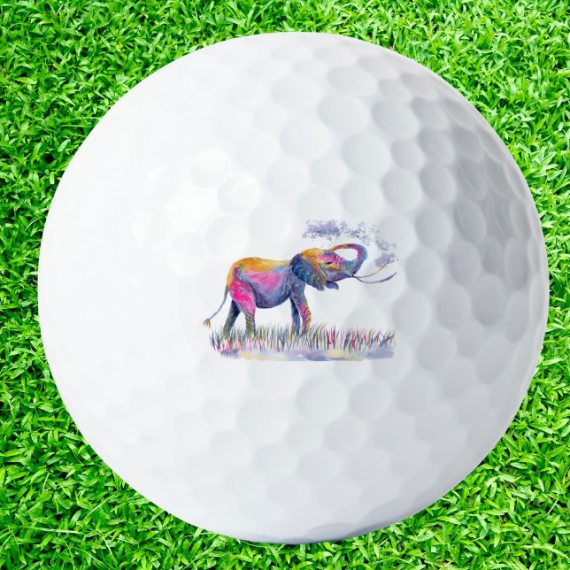 Watercolor Colourful Happy Elephant Golf Balls (Creator Uploaded)