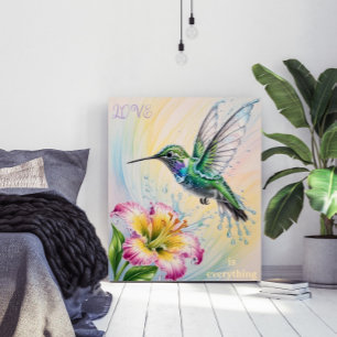 Watercolor Colourful Hummingbird and Flower Poster