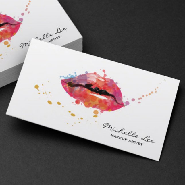 Watercolor Colourful Lips Makeup Artist Salon Business Card (Creator Uploaded)