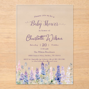 Watercolor Colourful Lupine Flowers Baby Shower Acrylic Invitations