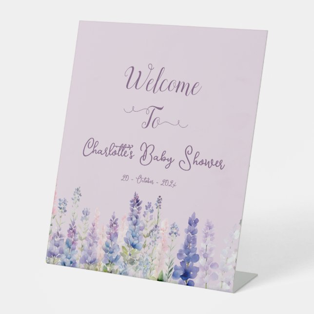 Watercolor Colourful Lupine Flowers Baby Shower Pedestal Sign (Front)