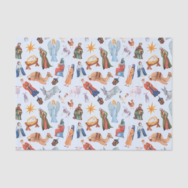 Watercolor Colourful Nativity Christmas Tissue Paper (Front)