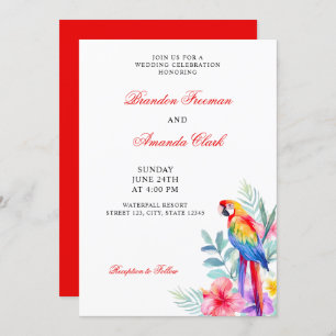 Watercolor Colourful Parrot Floral Wedding Invitation