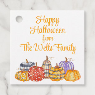 Watercolor Colourful Patterned Pumpkins Favour Tags