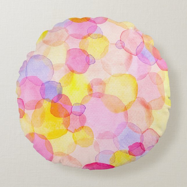 Watercolor colourful polka dots seamless pattern round cushion (Front)